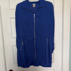 Chico's Travelers Vibrant Cobalt Blue Textured Drawstring Jacket Size 2 (US 12)